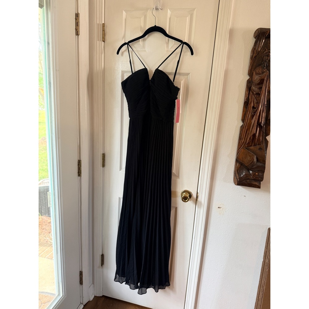 AQUA Black V Neck Chiffon Pleated Maxi Dress Exclusive 6763X NWT 4